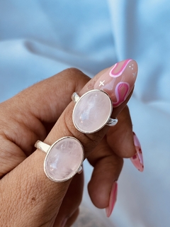 ANILLOS ÓVALO DE CUARZO ROSA CON BAÑO DE PLATA X2 U. - comprar online