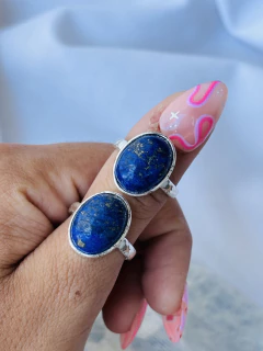 ANILLOS ÓVALO DE LAPISLÁZULI CON BAÑO DE PLATA X2 U. - comprar online