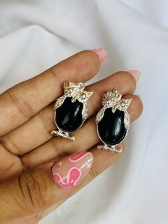 BÚHOS OBSIDIANA CON BAÑO DE PLATA X2 U. - comprar online