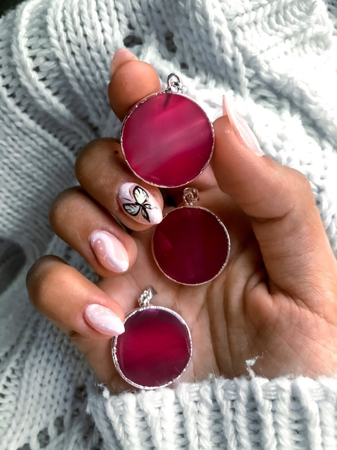 Dijes medalla de ágata rosa tamaño chico