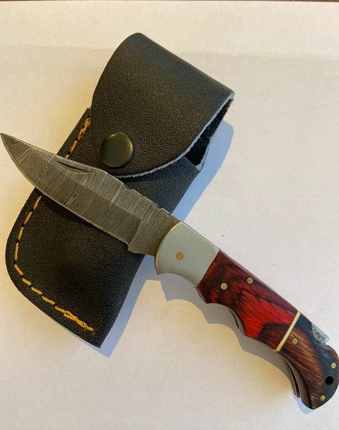 Canivete de Damasco Cabo com Detalhes em Vermelho