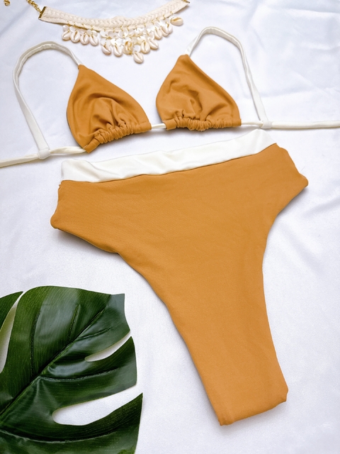 CORTININHA + HOT PANTS BICOLOR CARAMELO - comprar online