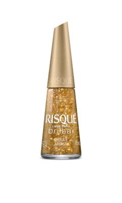 Esmalte Risqué Livre para Brilhar Glitter Dourado Chega e Arrasa 8ml
