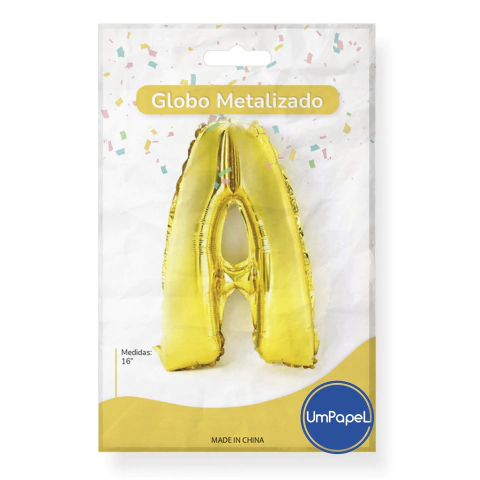 Globo Letra Metalizado Dorado 16" Apto Helio