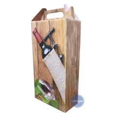 Caja Estuche Maletin Dos Botellas De Vino Estampadas X 10u.
