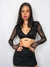 CROPPED MANGA LONGA TULE E PAETE PRETO HEATHER