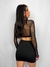 CROPPED MANGA LONGA TULE E PAETE PRETO HEATHER - MOAI&CO