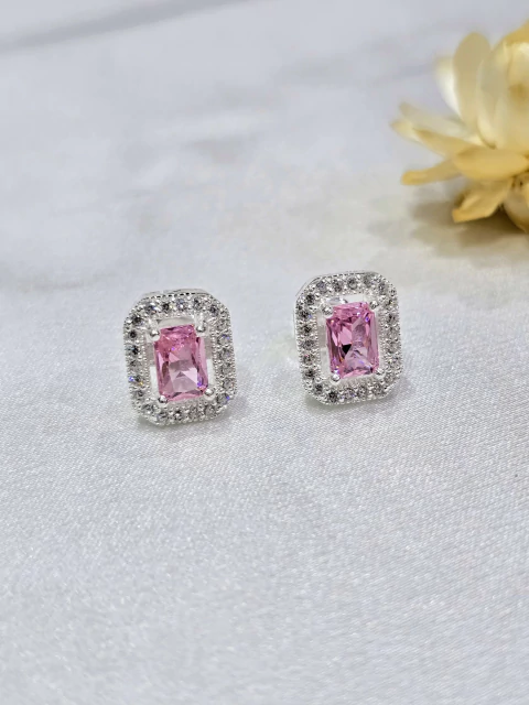Aros plata rectangular rosa de francia