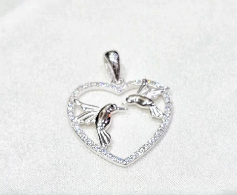 Colgante plata corazon y colibri