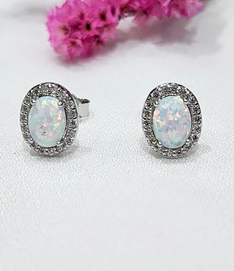 Aros plata oval opalo