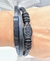 Pulsera acero y cuero negro - Joyas Maia
