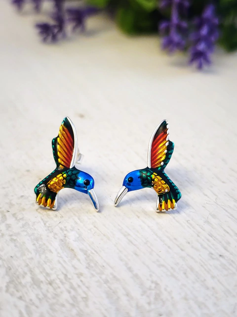 Aros plata colibri esmaltado