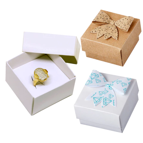 25 Caixas com Tampa para Anel Brancas/Kraft com Laço 6x6x4cm (CX045) - comprar online