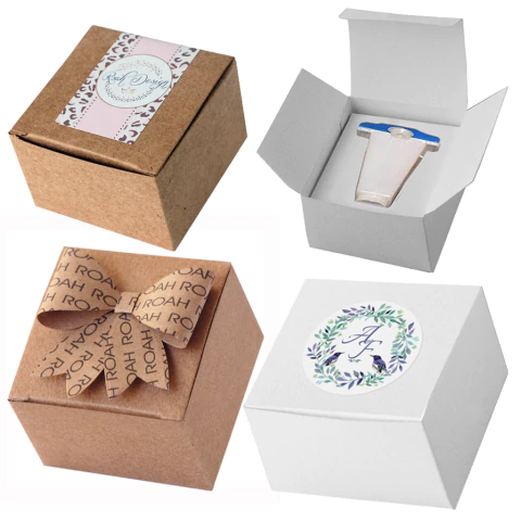 25 Caixas para Monóculo Brancas/Kraft com Laço/Etiquetas Adesivas Personalizadas 6x6x4cm (CX003) - comprar online
