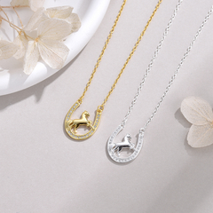 Collar plata 925 herradura con caballo