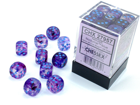 Chessex - Nebula Luminary - 12mm d6 - Nocturnal/blue (36 Dice)