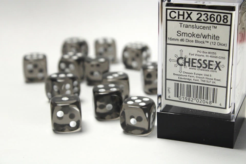 Chessex - Translucent - 16mm d6 - Smoke/white (12 Dice)