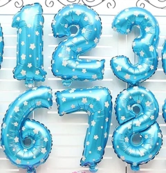 Globo Numero Celeste con Estrellas 16' (40cm)