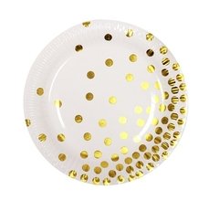 Plato Polipapel 17cm Blanco Lunares Dorados x 6 unidades