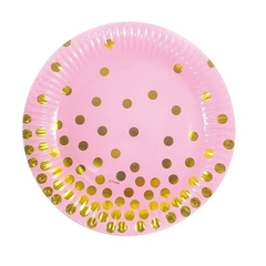 Plato Polipapel 17cm Rosa Lunares Dorados x 6 unidades