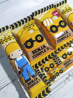 Golosinas Personalizadas para 10 chicos "CAMIONES Y MÁQUINAS DE CONSTRUCCIÓN"
