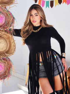 Blusa Franjas Preta Geisa - Donna Fashionista - AmoDF