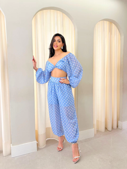 Calça Aladin Azul Poá - comprar online