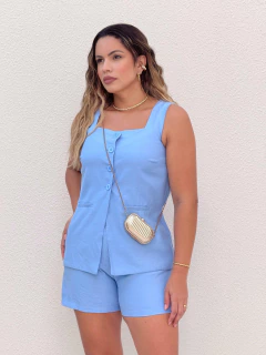 Conjunto Blusa Short Azul Ananda - Donna Fashionista - AmoDF