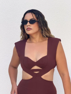 Macacão Recortes Marrom Mel - Donna Fashionista - AmoDF