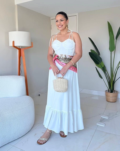 Vestido Longo com Amarração Branco Tiana - comprar online