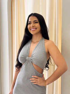 Vestido Canelado Midi Cinza Luana - Donna Fashionista - AmoDF