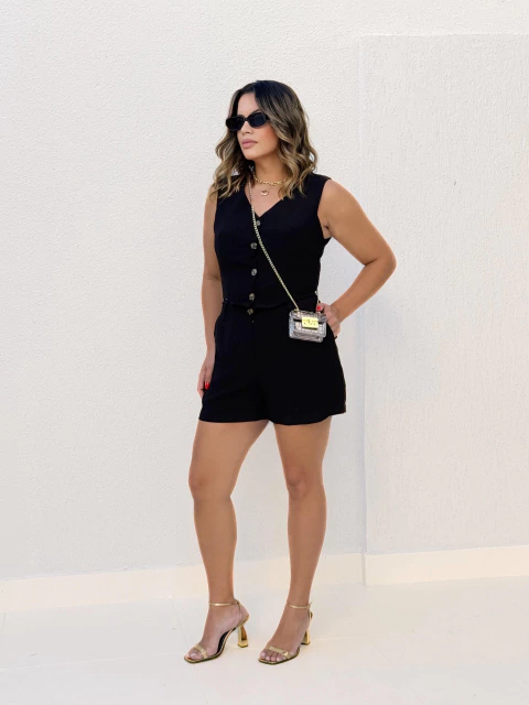 Conjunto Short Colete Preto Isadora - comprar online