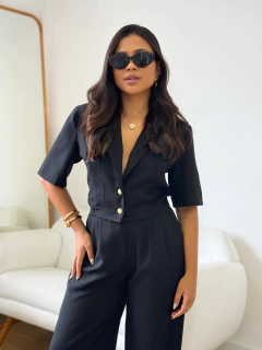 Conjunto Alfaiataria Cropped Calça Preto Paula - Donna Fashionista - AmoDF