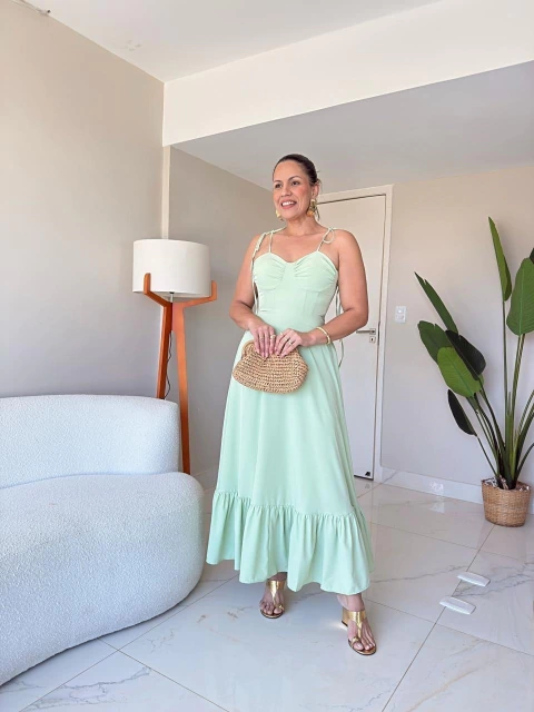 Vestido Longo com Amarração Verde Tiana - comprar online