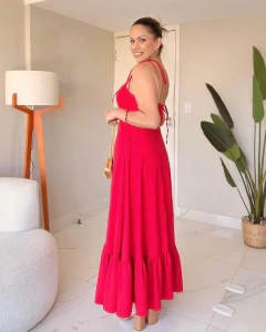 Vestido Longo com Amarração Vermelho Tiana - Donna Fashionista - AmoDF