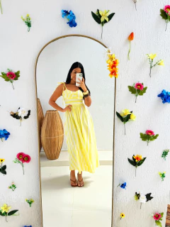 Vestido Listrado Amarelo Andreza - loja online