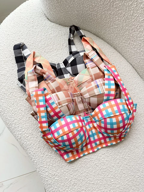 Cropped Quadriculado Laranja Nina - comprar online