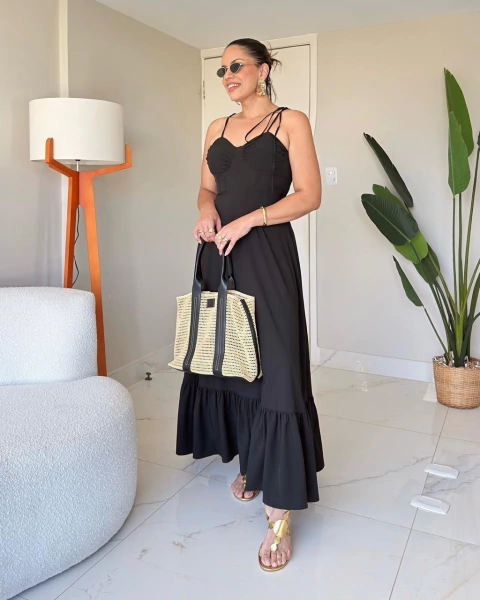 Vestido Longo com Amarração Preto Tiana - comprar online
