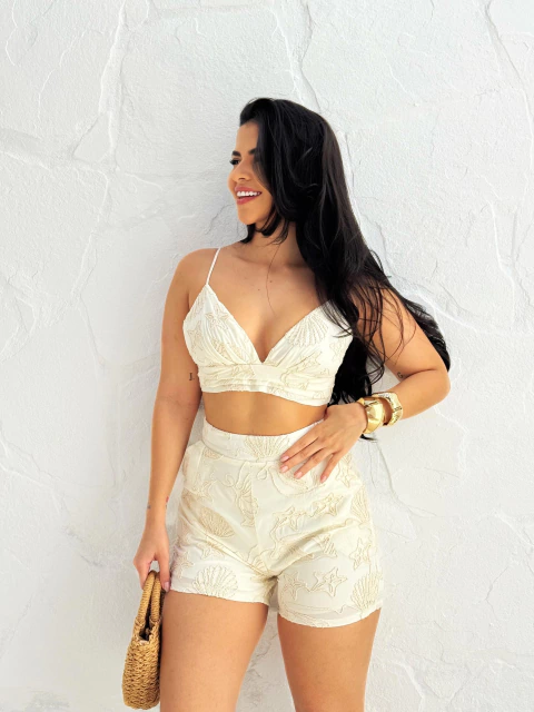 Conjunto Cropped Short Off White Pipa - comprar online