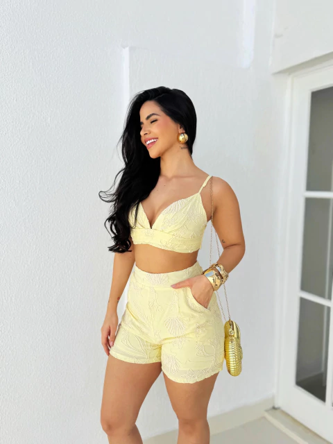 Conjunto Cropped Short Amarelo Pipa - comprar online