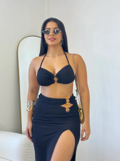 Conjunto Cropped Saia Midi Preto Geisa