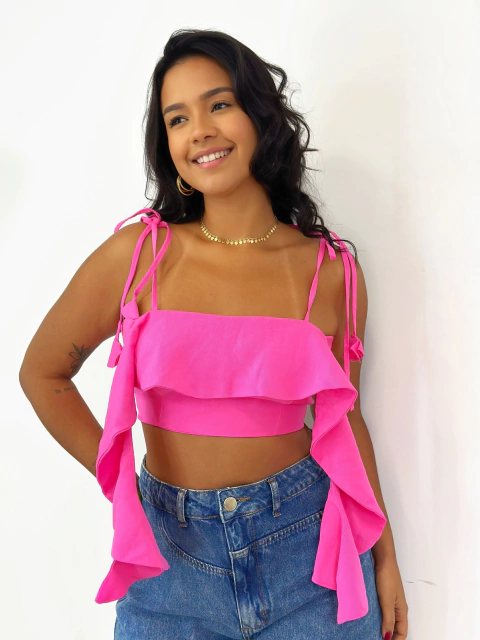 Cropped Amarração Ombro Rosa Carine