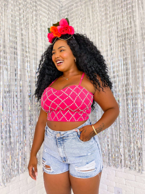 Cropped Brilhante Meia Taça Yara Pink - comprar online