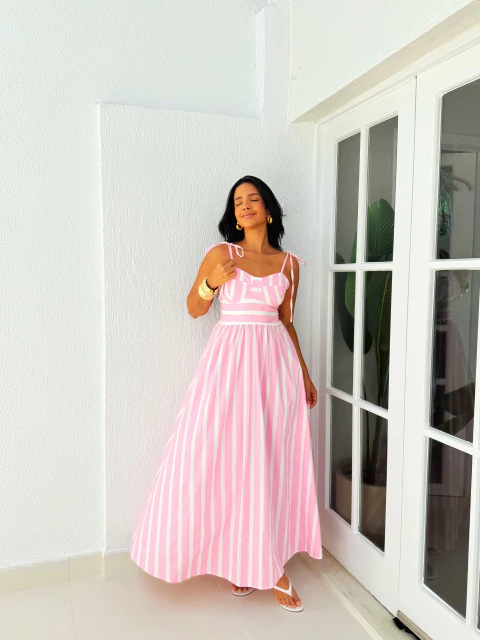 Vestido Listrado Rosa Andreza - comprar online