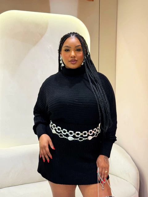 Conjunto Tricô Blusa Saia Preto Lore - comprar online