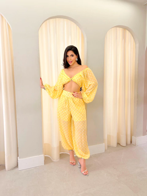 Calça Aladin Amarela Poá - comprar online