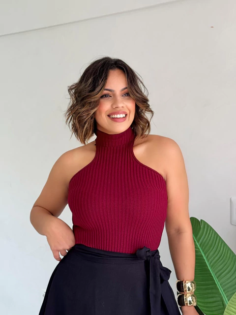 Blusa Tricô Gola Alta Wine Rubi - comprar online
