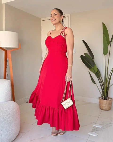 Vestido Longo com Amarração Vermelho Tiana - comprar online