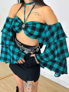 Cropped Xadrez Verde/Preto Taci - loja online