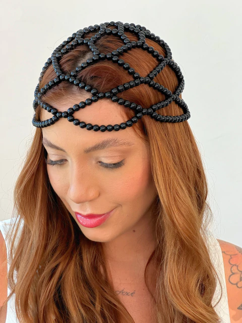 Headpiece Miçangas Preto Pérolas - comprar online